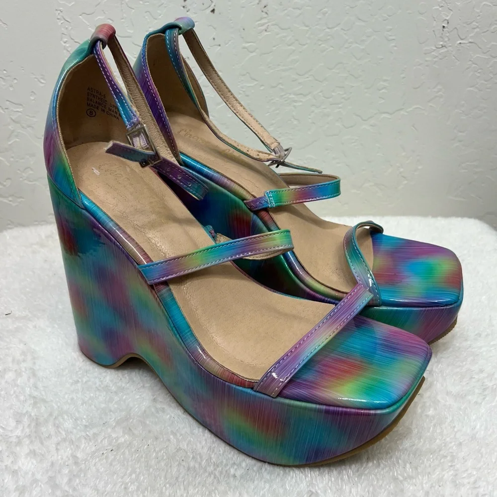 Chase & Chloe Astra Platform Wedge Multicolor Ankle Strap Sandals Size 8